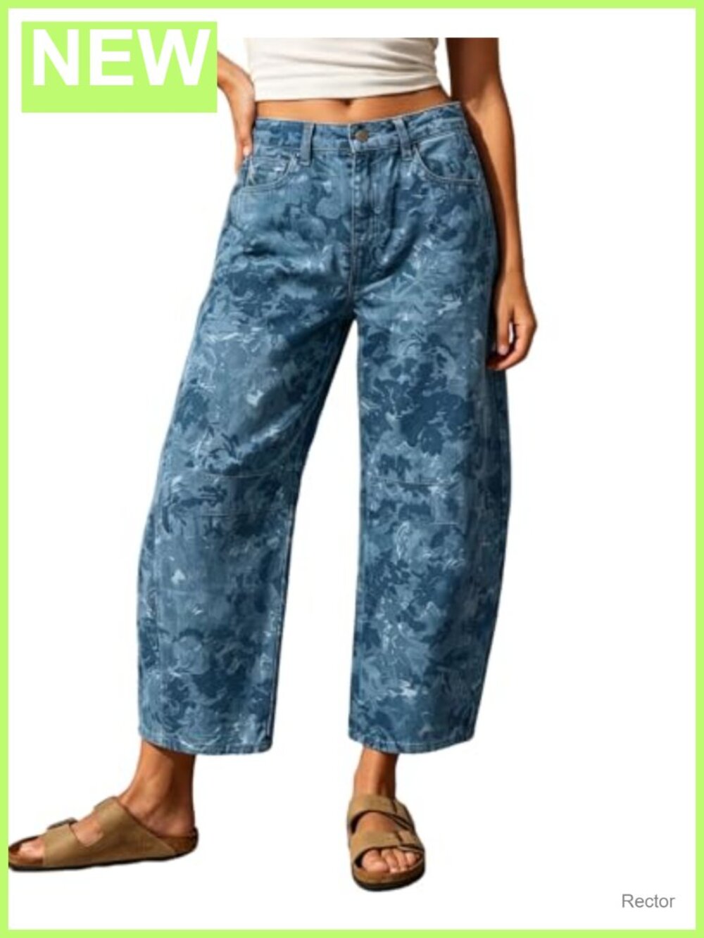 Women Mid Rise Barrel Jeans Wide Leg Patchwork Boyfriend Denim Pants